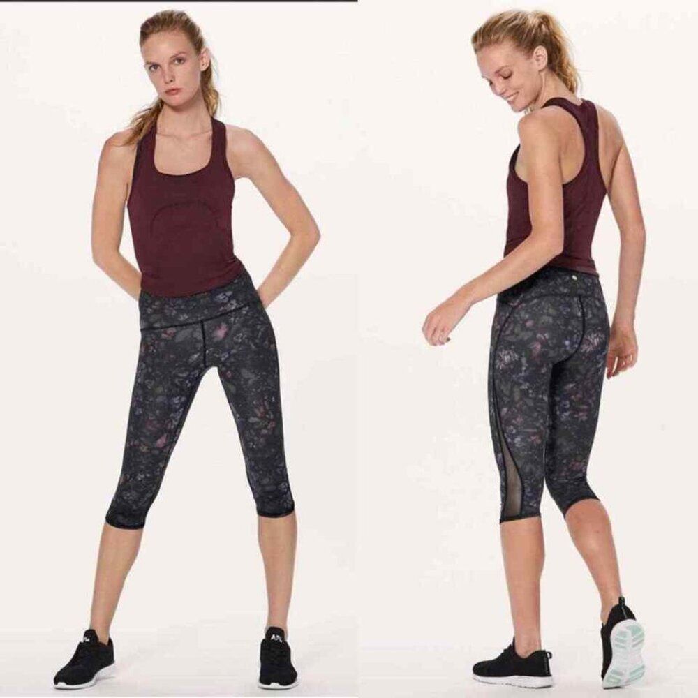Lululemon Athletica Black Multi Frozen Flourish Train Times Crop Leggings Size 8